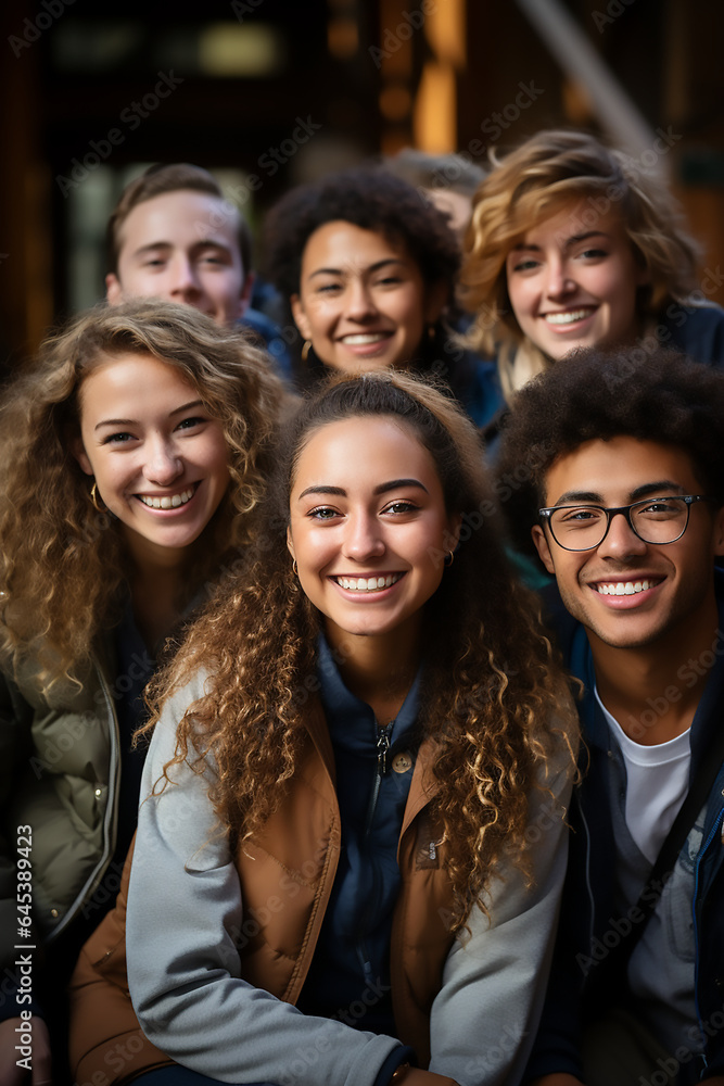 group of young male and female students at university