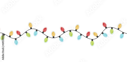 Festive Christmas light colorful garlands PNG. Decor element for postcards, invitations, backgrounds white , business cards. Winter new collection 2024.	
