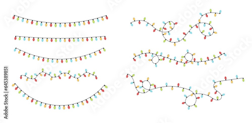 Festive Christmas light colorful garlands PNG. Decor element for postcards, invitations, backgrounds white , business cards. Winter new collection 2024.	
