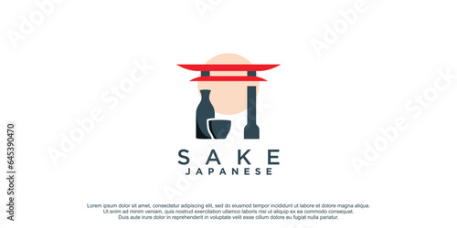 Sake logo design with japanese torii gates concept idea premium vector