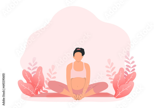 pregnant woman doing yoga cobbler’s  pose