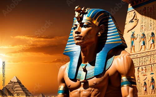 Ancient Egyptian hieroglyphs, pyramids, mysterious signs, Pharaoh, golden figures