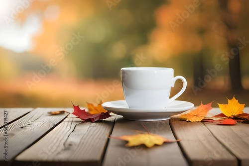 Sipping Serenity from a Cup of Coffee Resting on a Bed of Rustling Leaves