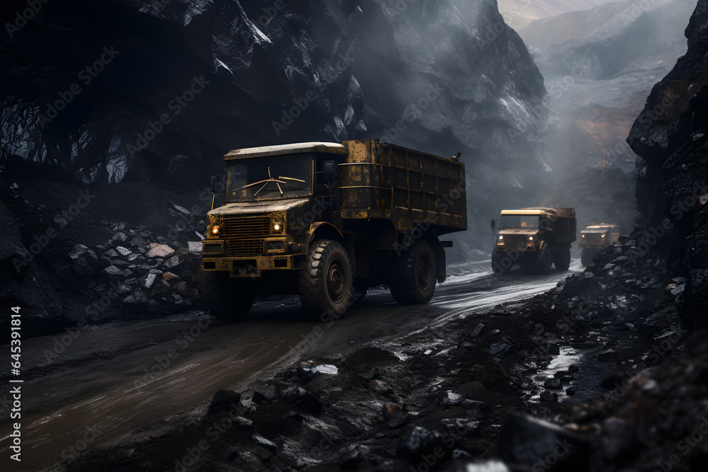 vehicles on a coal mine view