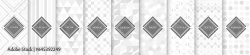 Collection of seamless monochrome geometric patterns. White and gray mosaic tile endless textures. Abstract unusual backgrounds. Minimalistic modern prints
