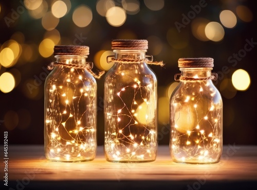 Christmas fairy lights decorated tree in bottle