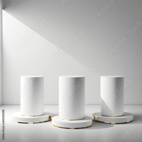 White gold cylinder podium pedestal product display platform with white color backgound made with Generative AI