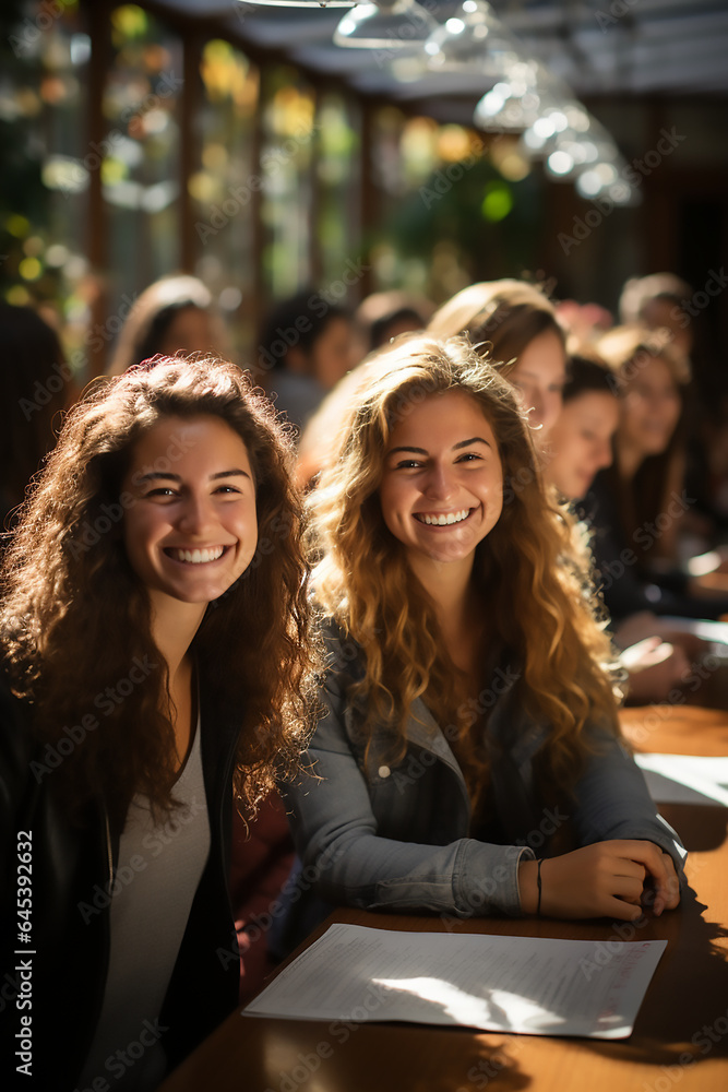 group of young female students at university