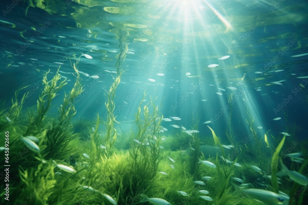 Kelp growling in the ocean under the sunlight or on the surface of the water Kelp growling in the ocean under the sunlight or on the surface of the water