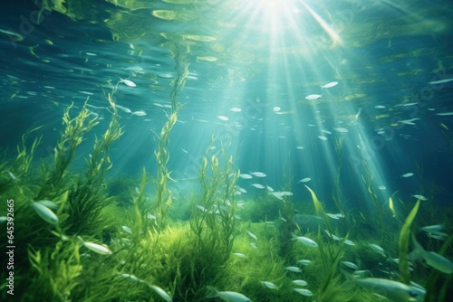 Kelp growling in the ocean under the sunlight or on the surface of the water © olegganko