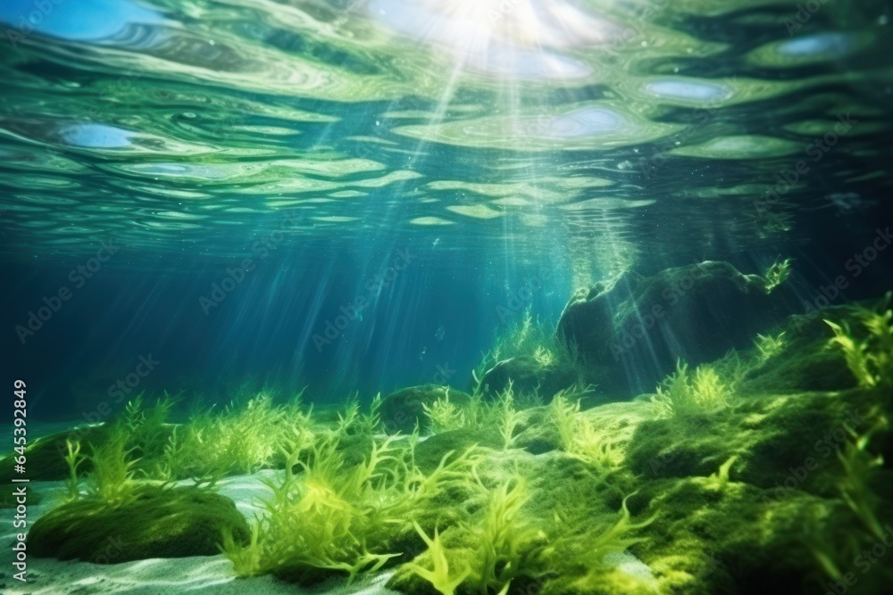 Kelp growling in the ocean under the sunlight or on the surface of the water Kelp growling in the ocean under the sunlight or on the surface of the water