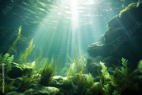 Kelp growling in the ocean under the sunlight or on the surface of the water