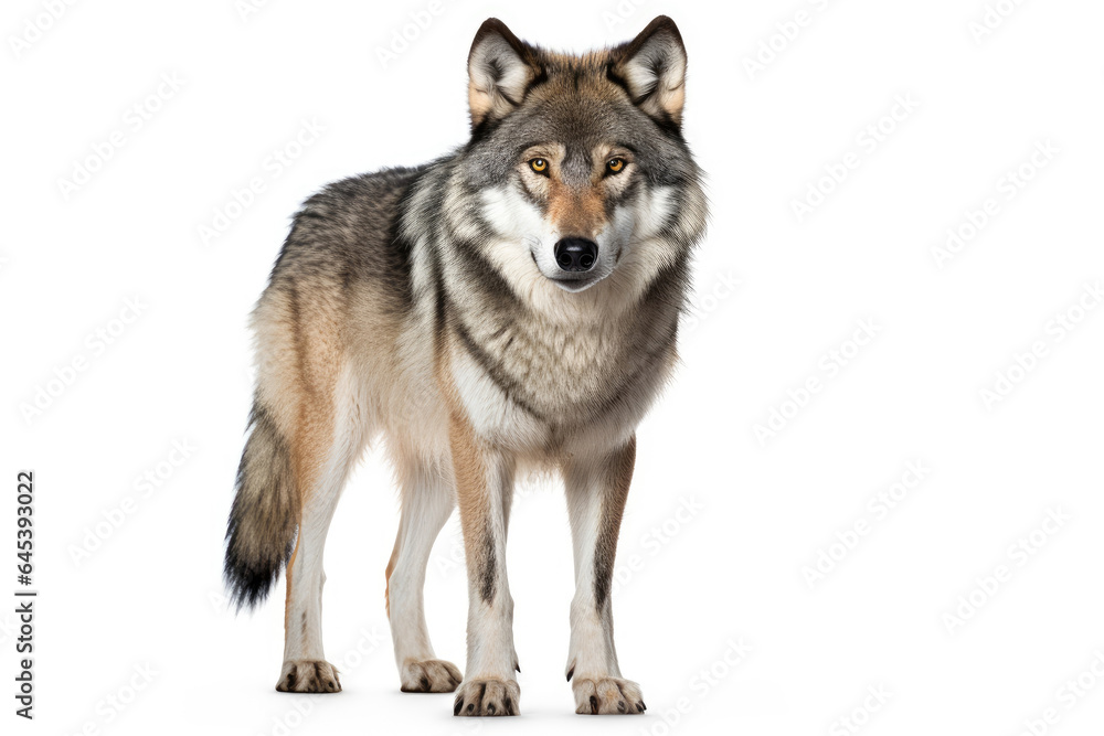 Gray wolf on a white background