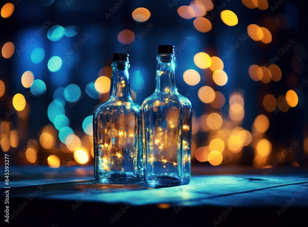 Christmas fairy lights decorated tree in bottle Christmas fairy lights decorated tree in bottle