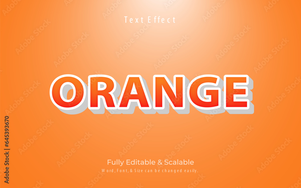 Orange 3D Vector Text Effect, Fully Editable Text Effect