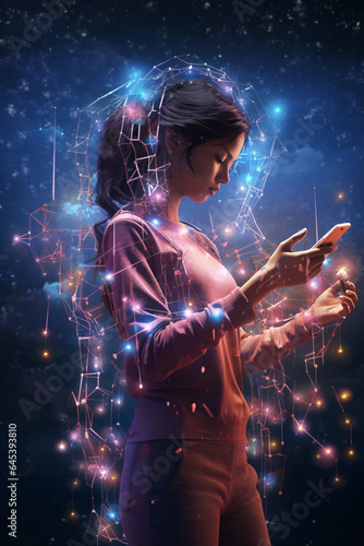 Woman's Hand Touching the Metaverse Universe Representing Digital Transformation in the Next Generation Tech Era