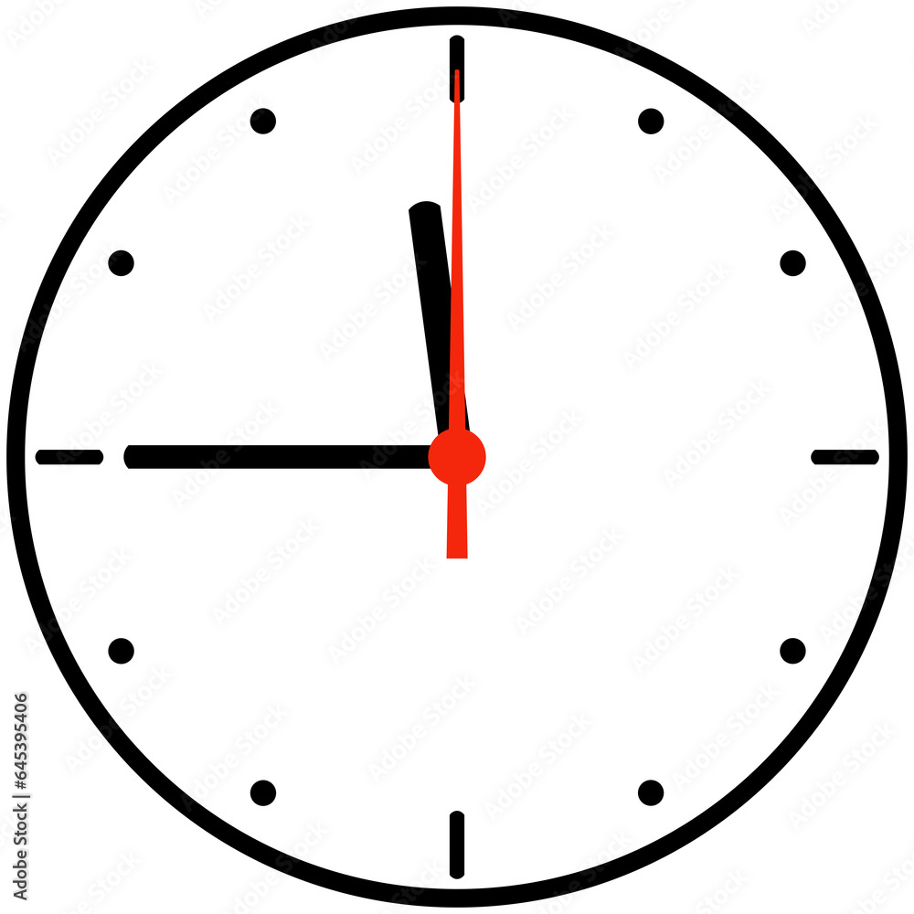 11:45 Uhr oder 23:45 Uhr - Uhrzeit Symbol mit Stundenzeiger, Minutenzeiger und Sekundenzeiger 11:45 Uhr oder 23:45 Uhr - Uhrzeit Symbol mit Stundenzeiger, Minutenzeiger und Sekundenzeiger