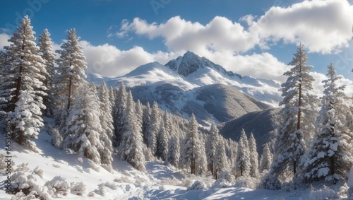 snow covered trees and mountains in winter © Love Mohammad