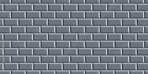 Black metro tile texture. Stone or ceramic brick wall background. Kitchen backsplash or bathroom floor decoration. Seamless pattern Vector