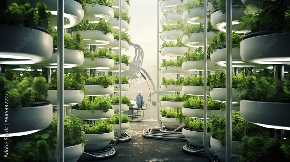 Innovative vertical farm with LED grow lights, showcasing sustainable ...