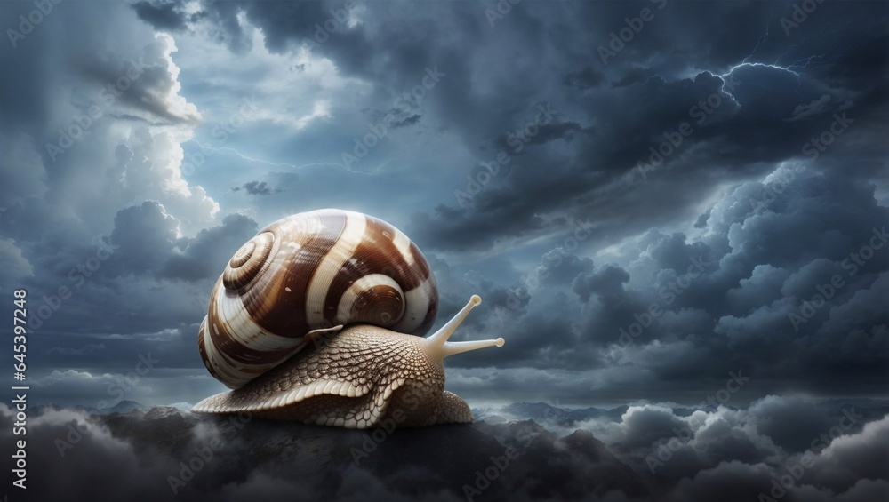 A snail in the stromy weather - obrazy, fototapety, plakaty 