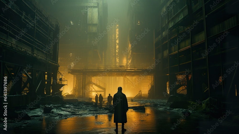 man in dark futuristic cyberpunk city, fantasy and sci fi, generative AI