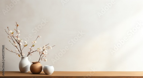 Minimalist Elegance  A Clean and Serene Stock Photo Background with Natural Lighting  Featuring a Plain Wall and Subtle Plate Accents
