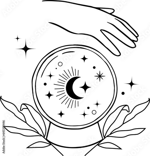 Magic witch ball celestial logo hand.