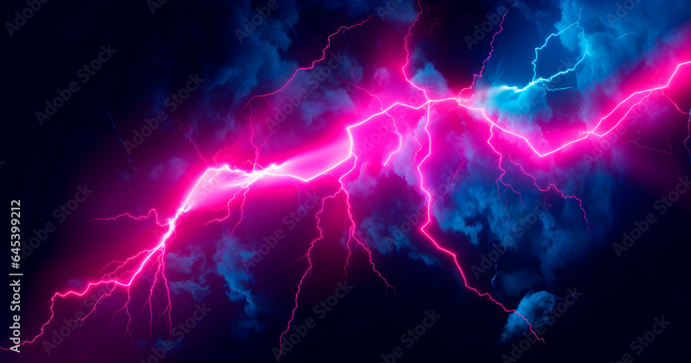 Color lightning in the night sky, realistic design illustration, generative ai - obrazy, fototapety, plakaty 