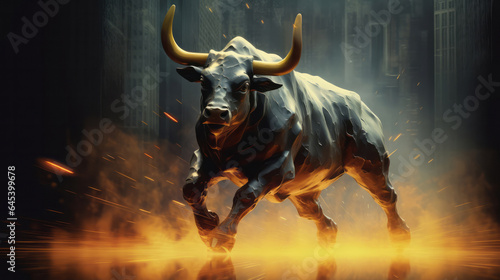 Bull as stock market exchange concept. Financial trading technology.