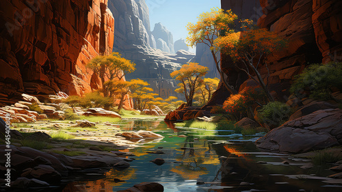 BM Govett leap sunlight canyon, Bright color. Generative Ai