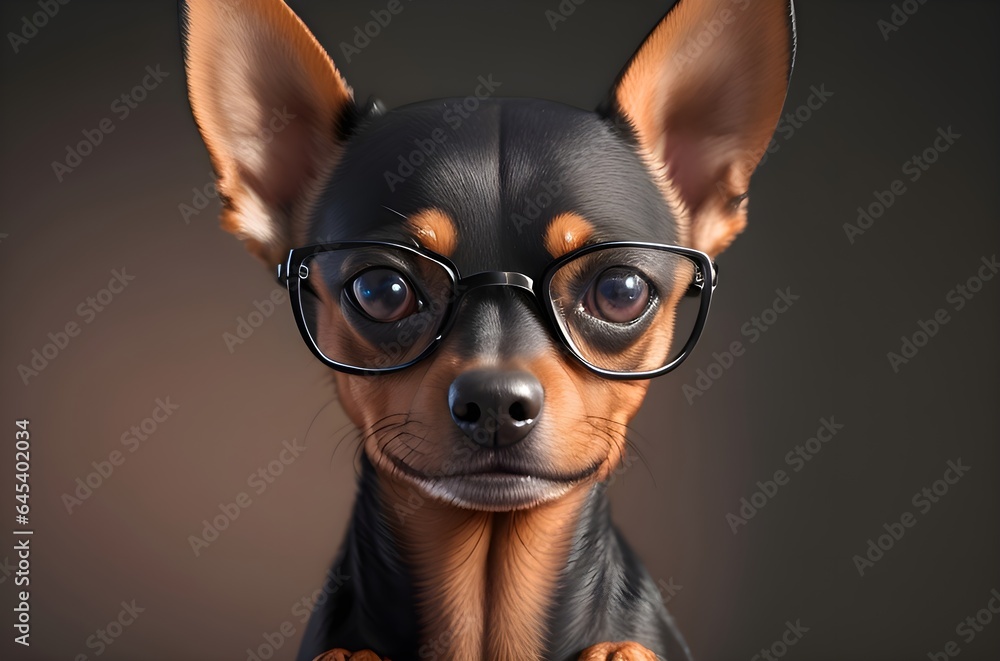 Portrait of a dog wearing glasses