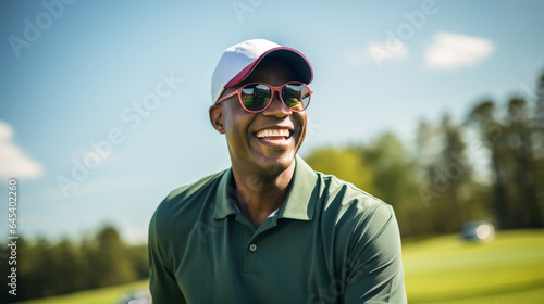 Happy man on the golf field. Generative Ai