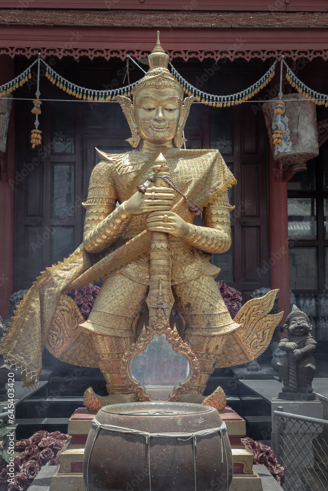 Thao Wessuwan Sculpture or Vasavana Kuvera giant statue Be the lord of giant beasts Enshrined at the famous Wat Chulamanee Buddhist Temple. Thao Wessuwan helps People for Lucky, Wealth and Success.