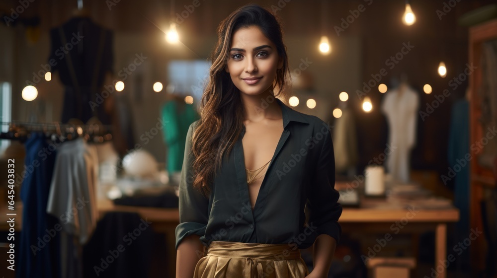 Happy young Asian Indian fashion designer Happy young Asian Indian fashion designer