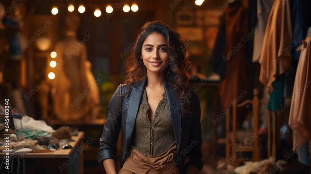 Happy young Asian Indian fashion designer Happy young Asian Indian fashion designer