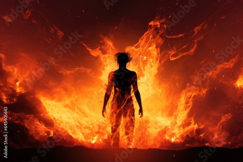 Silhouette of a man on fire.