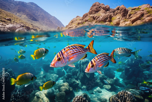 Colorful trigger fish swimming in the water