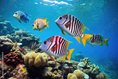 Colorful trigger fish swimming in the water