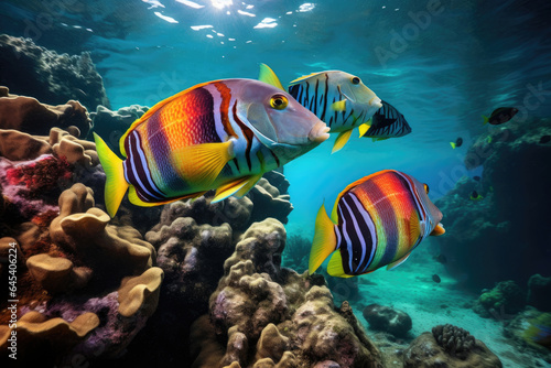 Colorful trigger fish swimming in the water