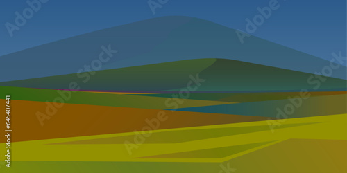 Summer abstract landscape banner and poster illustration. Travel and camping background. Mountain valley wallpaper. Ecology vector