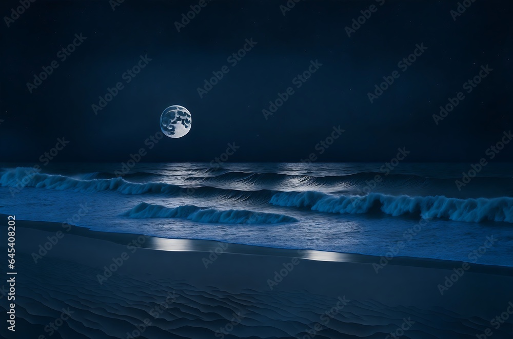 Full moon in clouds over sea in night. moonlight reflecting in sea water Full moon in clouds over sea in night. moonlight reflecting in sea water