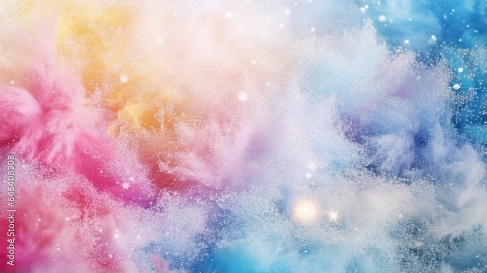  a multicolored background with white and blue clouds and stars.  generative ai