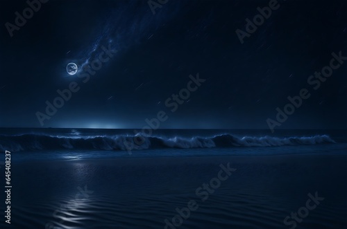 Full moon in clouds over sea in night. moonlight reflecting in sea water 