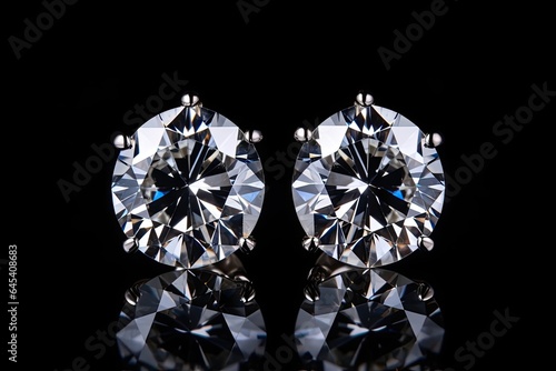 Jewelry diamond earrings on a black background. Studio shot. Generative AI