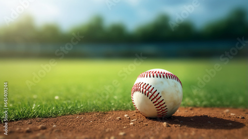 Baseball on grass. Generative Ai