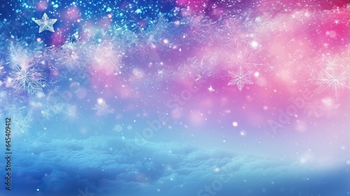  a blue and pink background with snowflakes and stars. generative ai