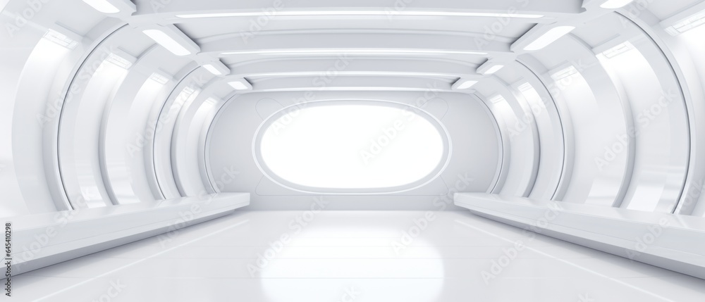 Fototapeta premium Empty futuristic white room with copy space for presentation product.