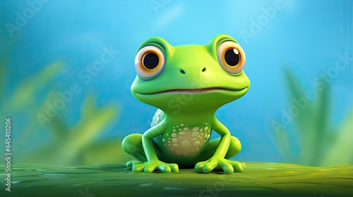  a green frog sitting on top of a leaf covered ground. generative ai