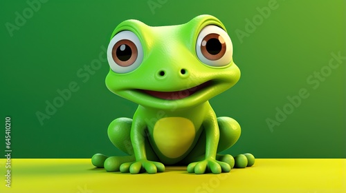  a green frog with big eyes sitting on a yellow surface. generative ai